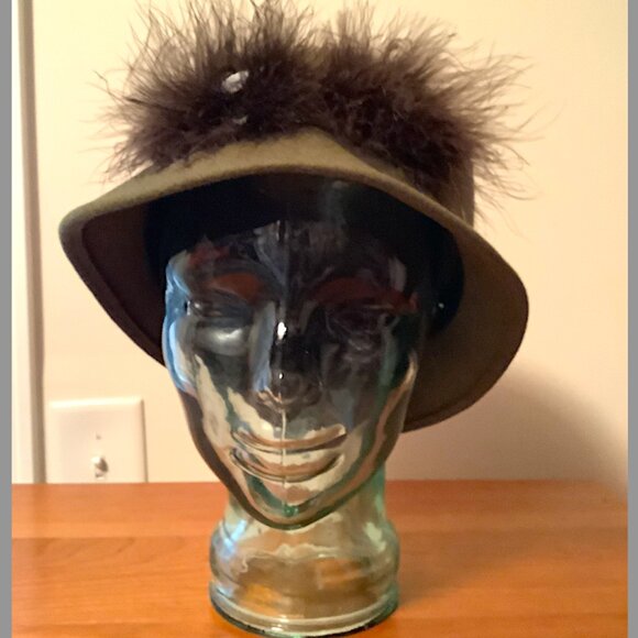 Set: Olive Green wool hat & silk scarf, multi-colored rectangle floral pattern main image 13